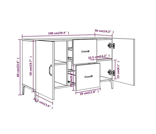 Kumode, Ozolkoka Krāsa, 100X36X60 Cm, Inženierijas Koks Vidaxl