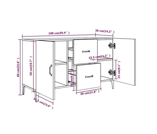 Puhvetkapp, Kõrgläikega Valge, 100 X 36 X 60 cm Tehispuit