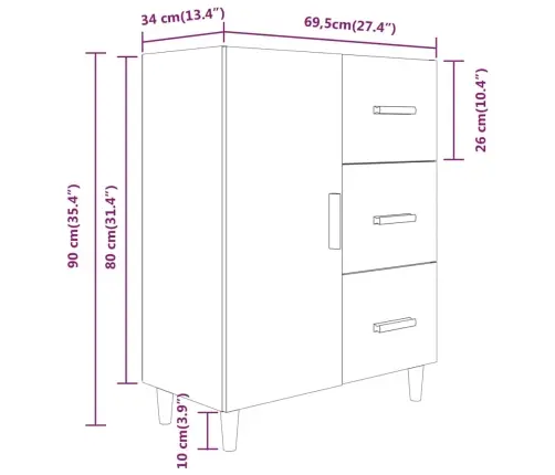 Puhvetkapp, Suitsutatud Tamm, 69,5 X 34 X 90 cm Tehispuit