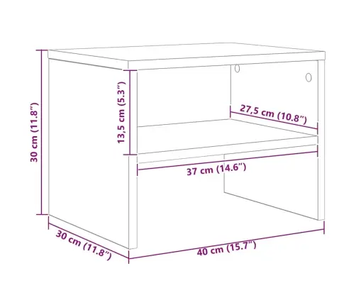 Naktsskapītis, Pelēka Ozolkoka, 40X30X30 Cm, Inženierijas Koks Vidaxl
