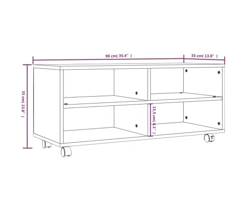 Ratastega Telerikapp, Suitsutatud Tamm, 90X35X35 cm Tehispuit