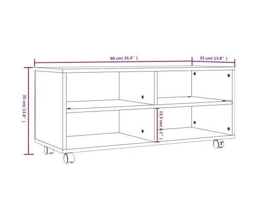 Tv Galds Ar Ritenīšiem, Pelēks, 90X35X35 Cm, Inženierijas Koks Vidaxl