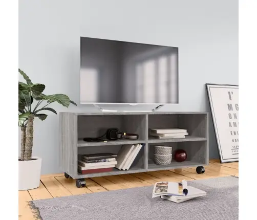Tv Galds Ar Ritenīšiem, Pelēks, 90X35X35 Cm, Inženierijas Koks Vidaxl
