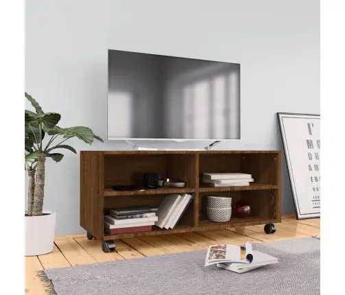 Tv Spintelė Su Ratukais, Ruda Ąžuolo, 90X35X35cm Mediena Tv Spintelė Su Ratukais, Ruda Ąžuolo, 90X35X35cm Mediena