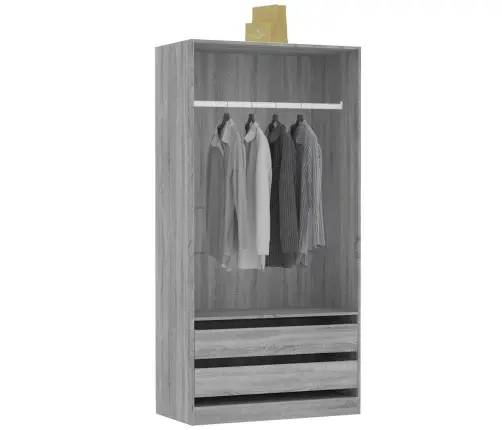 Drēbju Plaukts, Pelēka Ozola, 100X50X200 Cm, Inženierijas Koks Vidaxl