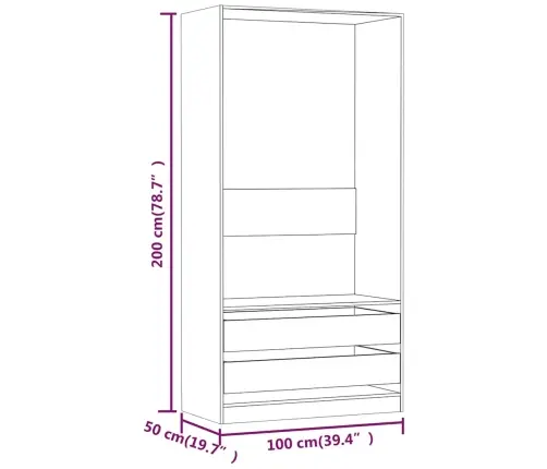 Drēbju Plaukts, Pelēka Ozola, 100X50X200 Cm, Inženierijas Koks Vidaxl