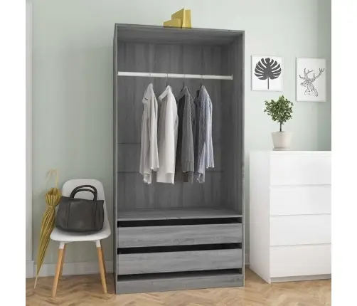 Drēbju Plaukts, Pelēka Ozola, 100X50X200 Cm, Inženierijas Koks Vidaxl