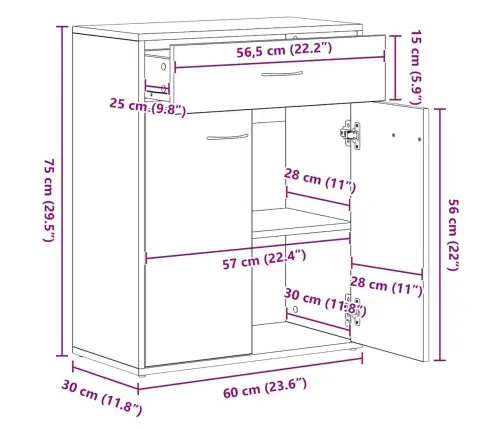 Puhvetkapp, Pruun Tamm, 60X30X75 cm Tehispuit