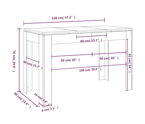 Virtuves Galds, Ozolkoka Krāsa, 120X60X76 Cm, Inženierijas Koks Vidaxl