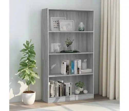 4-Līmeņu Grāmatplaukts, Pelēks, 80X24X142 Cm, Inženierijas Koks Vidaxl