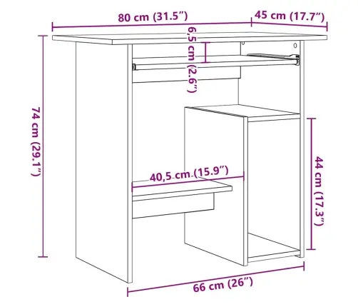 Rakstāmgalds, Pelēka Ozolkoka, 80X45X74 Cm, Inženierijas Koks Vidaxl