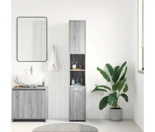 Vonios Spintelė, Pilka Ąžuolo, 30X30X183,5cm Apdirbta Mediena