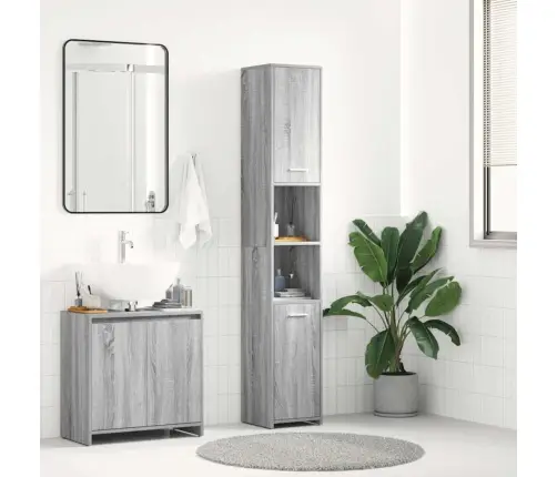 Vonios Spintelė, Pilka Ąžuolo, 30X30X183,5cm Apdirbta Mediena