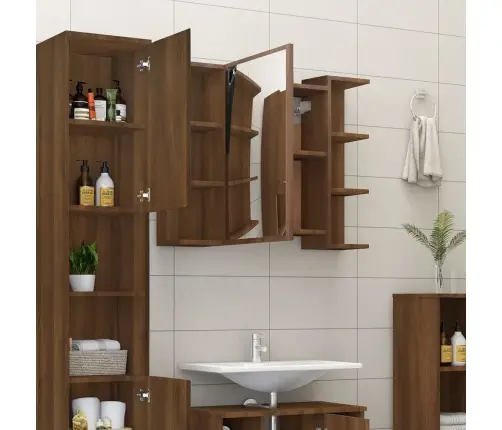 Veidrodinė Vonios Spintelė, Ruda, 80X20,5X64cm Mediena