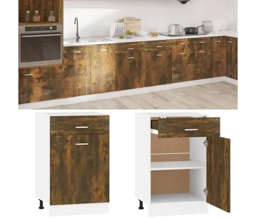 Sahtlitega Alumine Kapp "Lyon", Suitsutatud Tamm, 50 X 46 X 81,5 cm Töödeldud Puit