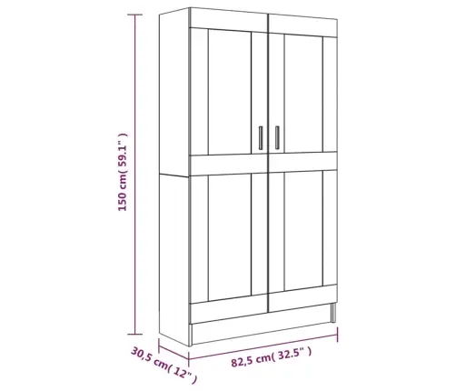 Raamatukapp, Suitsutatud Tamm, 82,5 X 30,5 X 150 cm Tehispuit