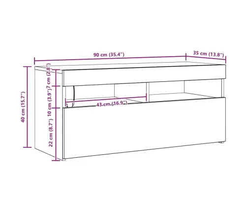 Tv Skapītis Ar Led Apgaismojumu, Ozolkoka Krāsa, 90X35X40 Cm Vidaxl