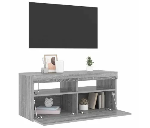 Tv Skapītis Ar Led Lampiņām, Pelēka Ozolkoka Krāsa, 90X35X40 Cm Vidaxl