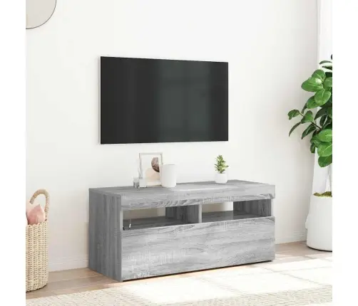 Tv Skapītis Ar Led Lampiņām, Pelēka Ozolkoka Krāsa, 90X35X40 Cm Vidaxl