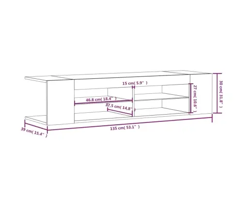 Televizoriaus Spintelė Su Led, Pilka Ąžuolo, 135X39X30Cm