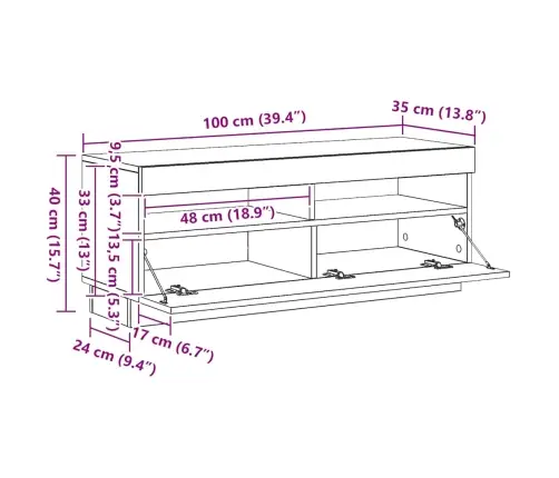 Tv Skapītis Ar Led Lampiņām, Ozolkoka Krāsa, 100X35X40 Cm Vidaxl