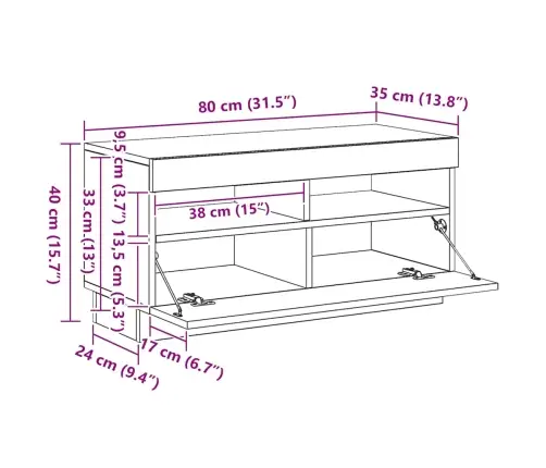 Tv Skapītis Ar Led Lampiņām, Pelēka Ozolkoka Krāsa, 80X35X40 Cm Vidaxl