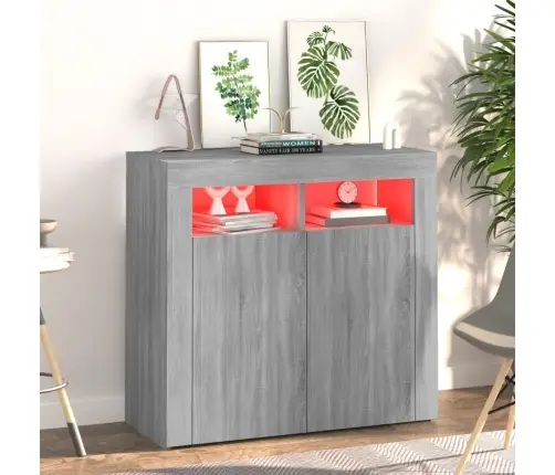 Kumode Ar Led Lampiņām, Pelēka Ozolkoka Krāsa, 80X35X75 Cm Vidaxl