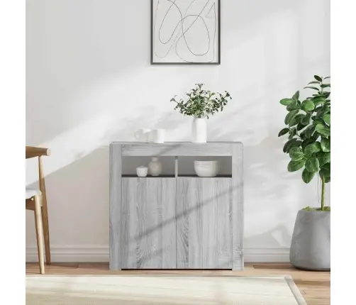 Kumode Ar Led Lampiņām, Pelēka Ozolkoka Krāsa, 80X35X75 Cm Vidaxl