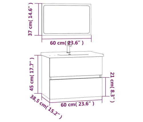 2-Daļīgs Vannasistabas Mēbeļu Komplekts, Pelēka Ozolkoka Krāsa Vidaxl