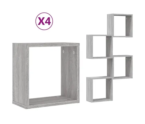 Kubu Formas Sienas Plaukti, 4 Gab., Pelēki, 30X15X30 Cm Vidaxl