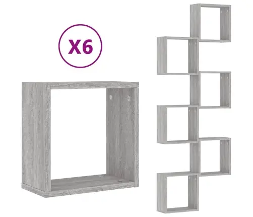Kubu Formas Sienas Plaukti, 6 Gab., Pelēki, 30X15X30 Cm Vidaxl
