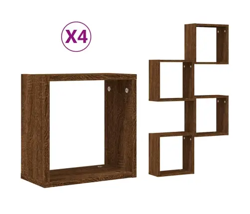 Kubu Formas Sienas Plaukti, 4 Gab., Brūns Ozols, 30X15X30 Cm Vidaxl
