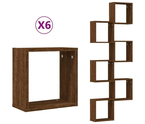 Kubu Formas Sienas Plaukti, 6 Gab., Brūns Ozols, 30X15X30 Cm Vidaxl