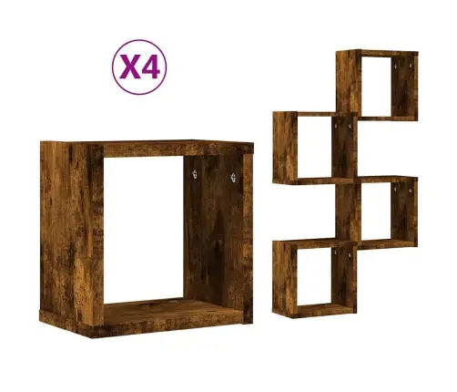 Peldējoši Plaukti 4 Pcs Brūna 26 X 15 X 26Cm Inženierijas Koks Vidaxl