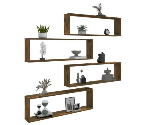 Sieninės Lentynos, 4Vnt., Dūminio Ąžuolo, 100X15X30cm Mediena