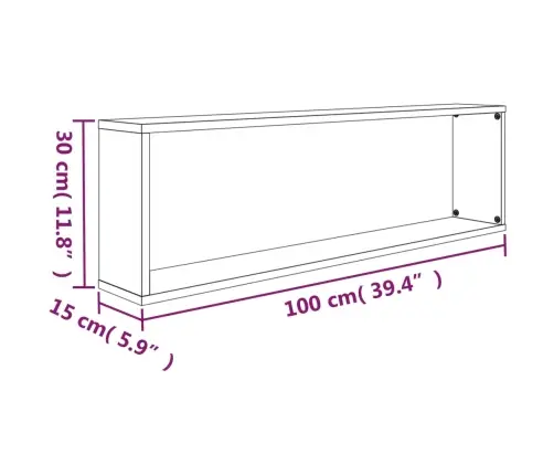 Seina Kuubikriiulid 4, Hall Sonoma Tamm, 100X15X30 Cm Tehispuit