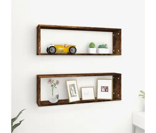 Sieninės Lentynos, 2Vnt., Dūminio Ąžuolo, 80X15X26,5cm Mediena