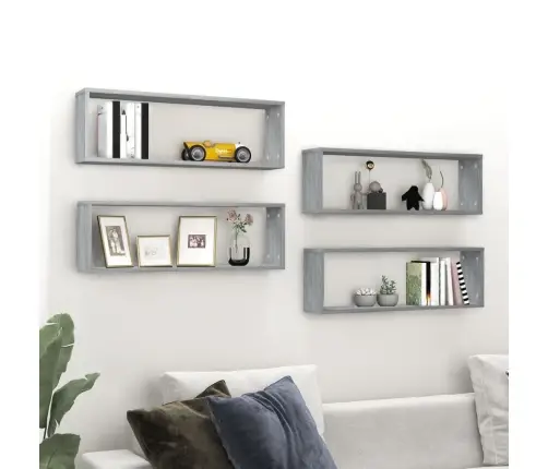 Sienas Plaukti, 4 Gab., Pelēcīga Ozolkoka, 80X15X26,5 Cm Vidaxl