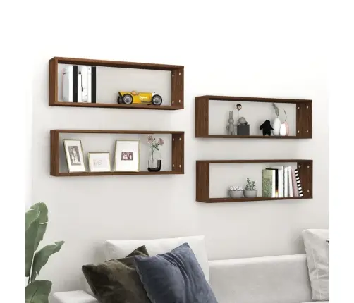 Sienas Plaukti, 4 Gb., Brūna Ozolkoka, 80X15X26,5 Cm Vidaxl