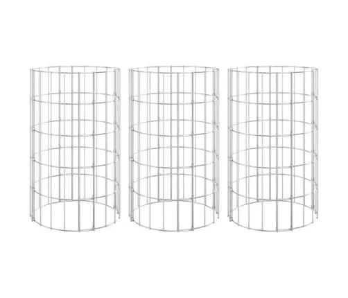 Gabioni, Puķu Kastes, 3 Gab., Apaļi, Cinkots Tērauds, Ø30X50 Cm Vidaxl