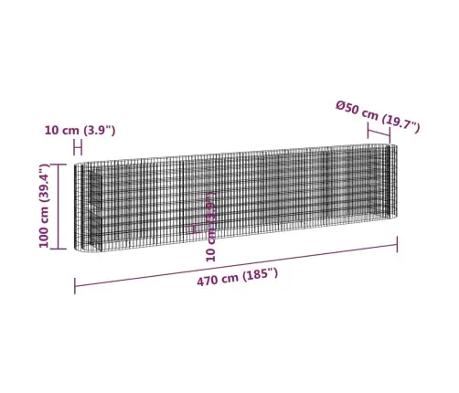 Gabions, Augstā Puķu Kaste, Cinkota Dzelzs, 470X50X100 Cm Vidaxl
