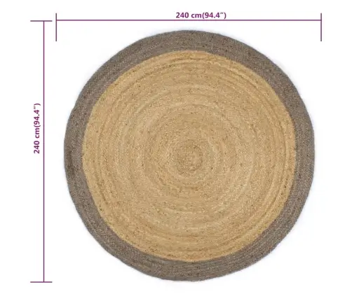Paklājs Ar Pelēku Malu, Džuta, 240 Cm, Roku Darbs Vidaxl