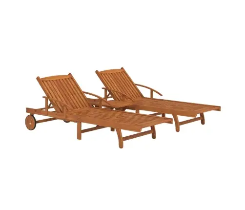 2-Daļīgs Sauļošanās Zviļņu Komplekts Ar Galdiņu, Akācijas Koks  Vidaxl