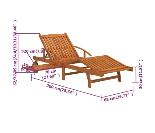 2-Daļīgs Sauļošanās Zviļņu Komplekts Ar Galdiņu, Akācijas Koks  Vidaxl
