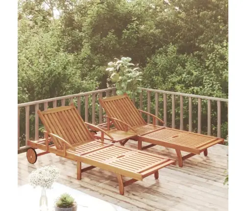 2-Daļīgs Sauļošanās Zviļņu Komplekts Ar Galdiņu, Akācijas Koks  Vidaxl