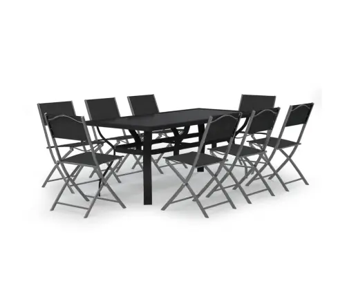 9-Osaline Aiamööblikomplekt, Hall Ja Must