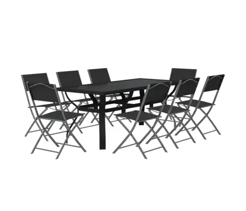 9-Osaline Aiamööblikomplekt, Hall Ja Must