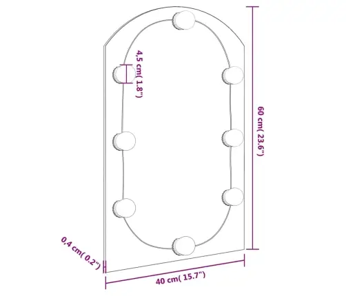 Spogulis Ar Led Gaismām, 60X40 Cm, Stikls, Arkas Forma Vidaxl