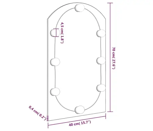 Spogulis Ar Led Gaismām, 70X40 Cm, Stikls, Arkas Forma Vidaxl