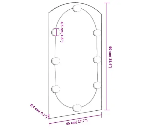 Spogulis Ar Led Gaismām, 90X45 Cm, Stikls, Arkas Forma Vidaxl
